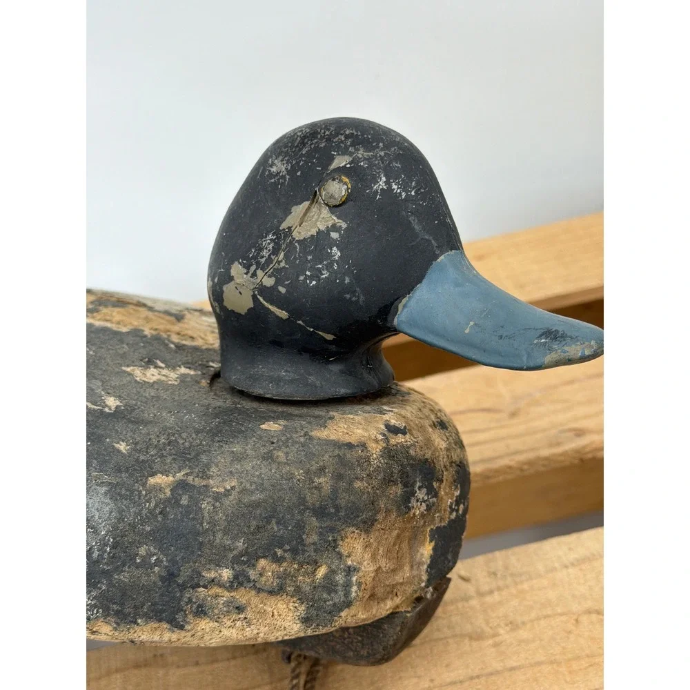 Antique Wooden Blue Bill Drake Decoy Hand Carved Primitive Folk Art Rustic Decor